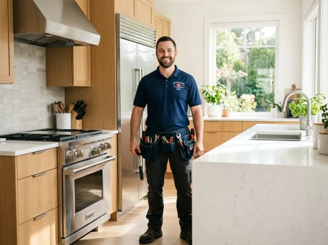 Appliance Repair Hero technician in a Byron, MN kitchen after an appliance repair